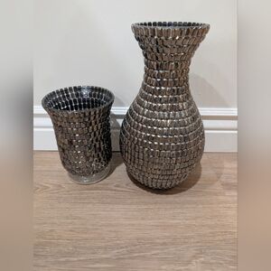 Two Vases With Silver Diamond Like Mosaic